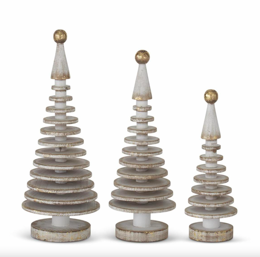 Whitewashed Gold Gilded Wood Disk Trees