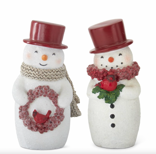 Assorted 5 Inch Glittered Snowmen w/Red Top Hats