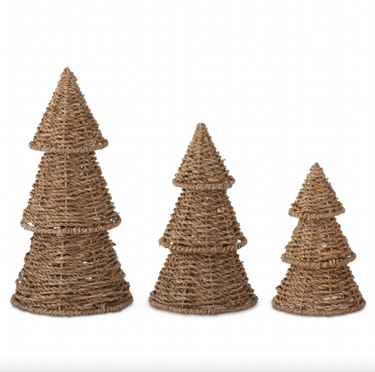 Set of 3 Rattan Woven Tabletop Christmas Trees