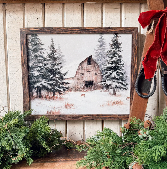 Natural Wood Barn in Winter Wood Sign