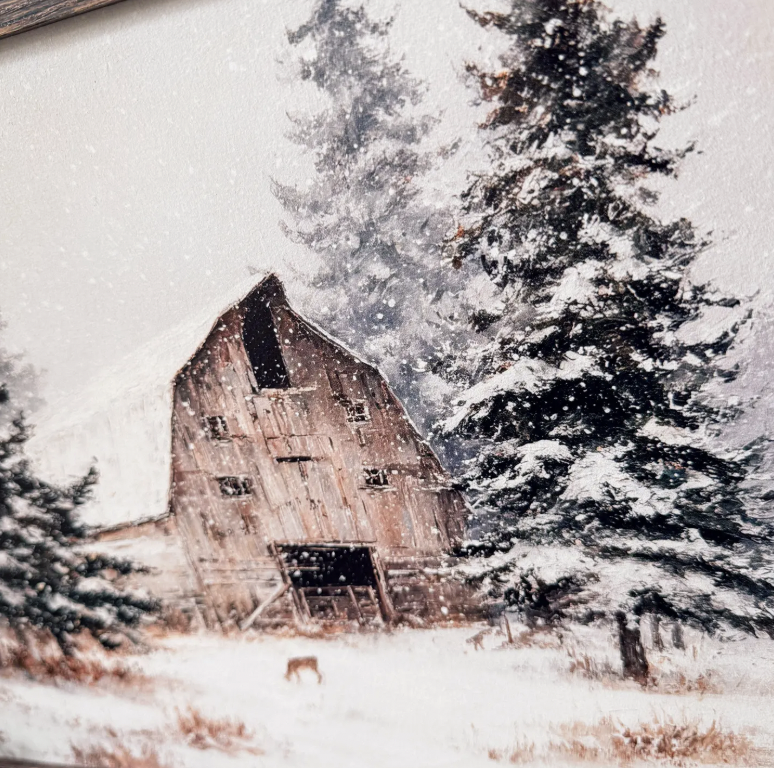 Natural Wood Barn in Winter Wood Sign