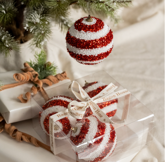 RED & WHITE STRIPED ORNAMENTS