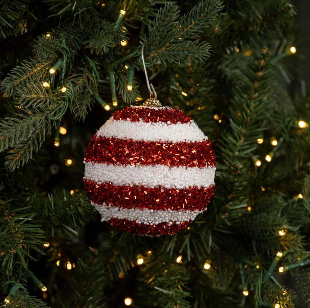 RED & WHITE STRIPED ORNAMENTS