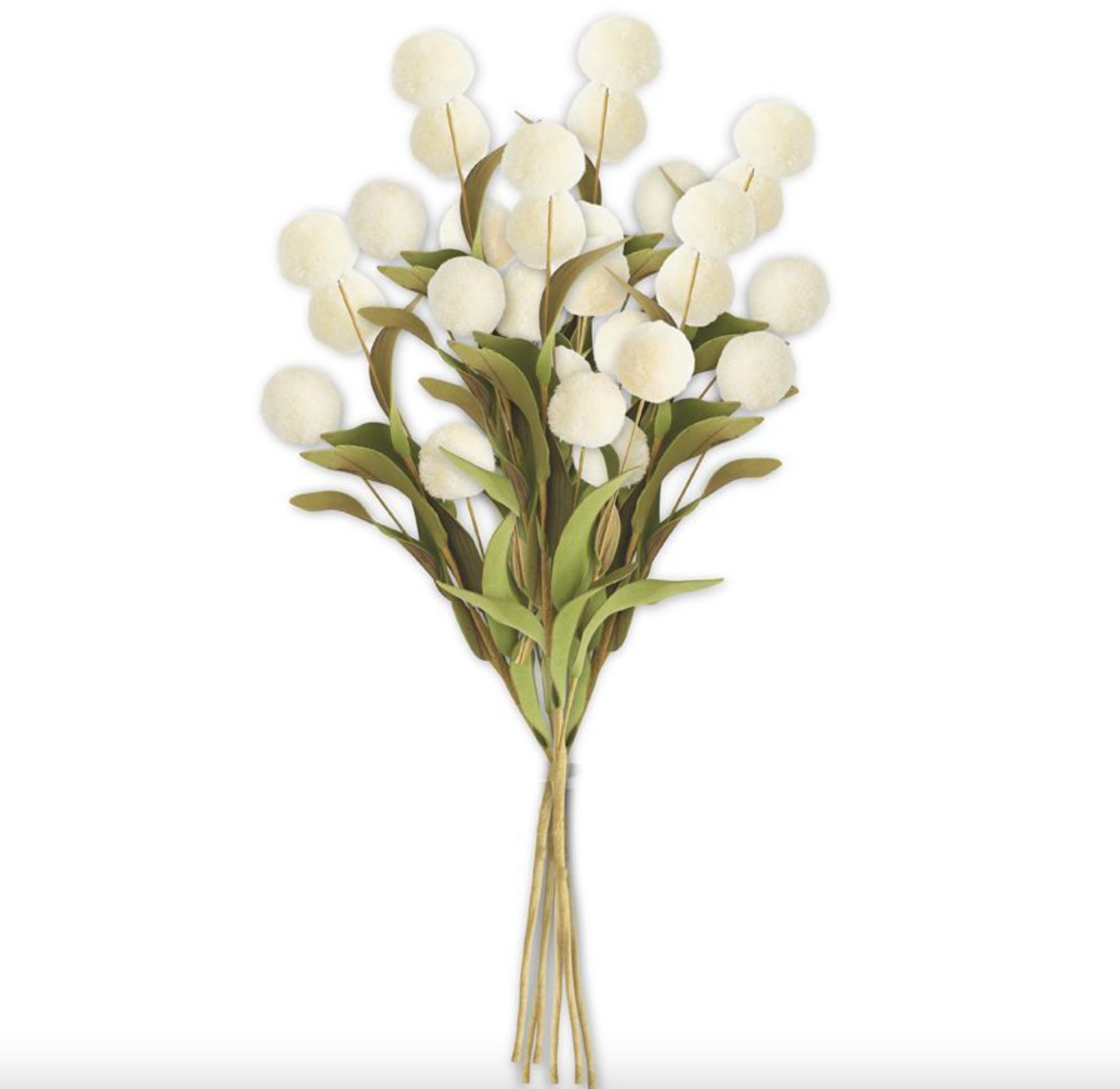 13 Inch Cream Pompom Pick w/Green Eva Leaves Bundle