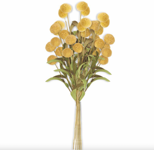 13 Inch Yellow Pompom Pick w/Green Eva Leaves Bundle