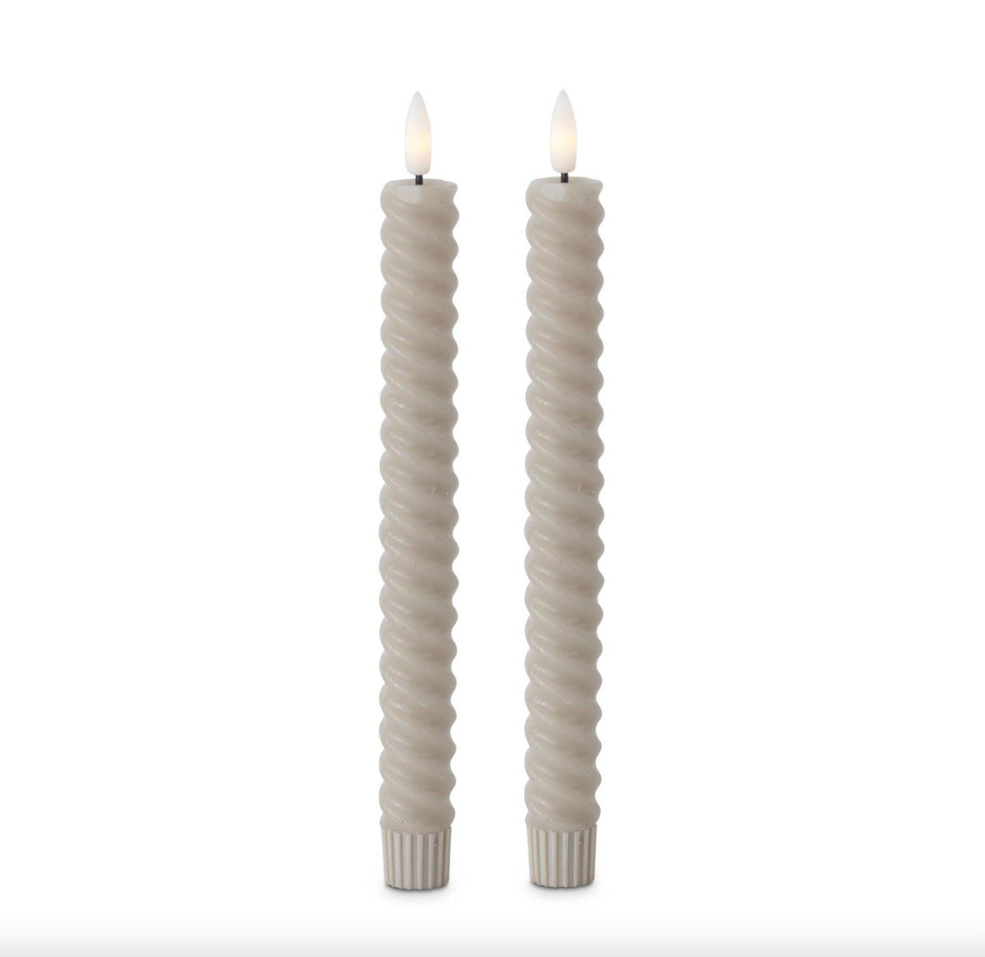 Set of 2 9.75 Inch Taupe Spiral LED Taper Candles w/Timers