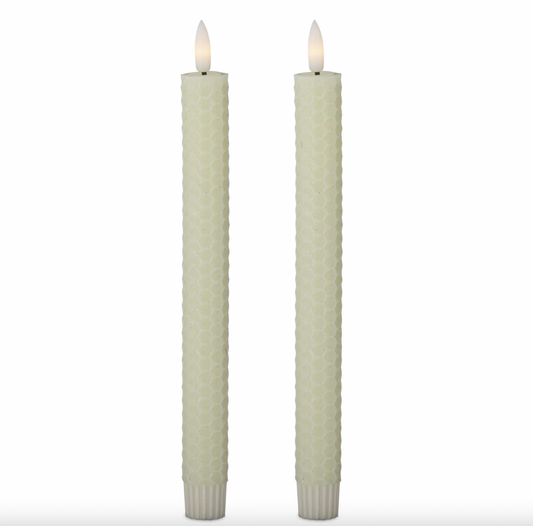 Set of 2 9.75 Inch Cream Honeycomb LED Taper Candles w/Timers