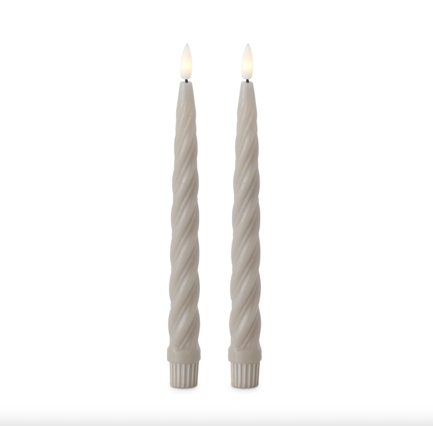 Set of 2 9.75 Inch Taupe Spiral LED Taper Candles