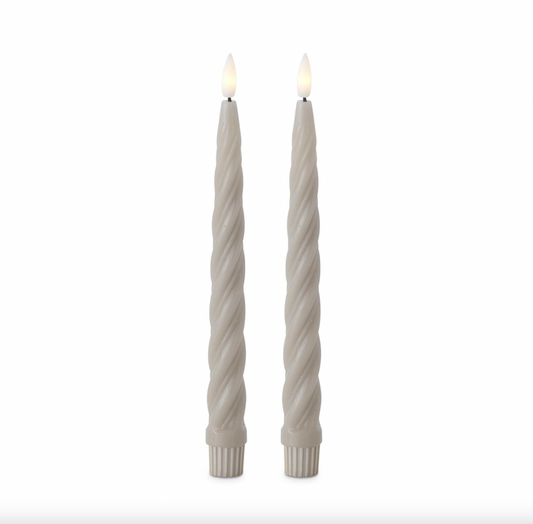 Set of 2 9.75 Inch Taupe Spiral LED Taper Candles