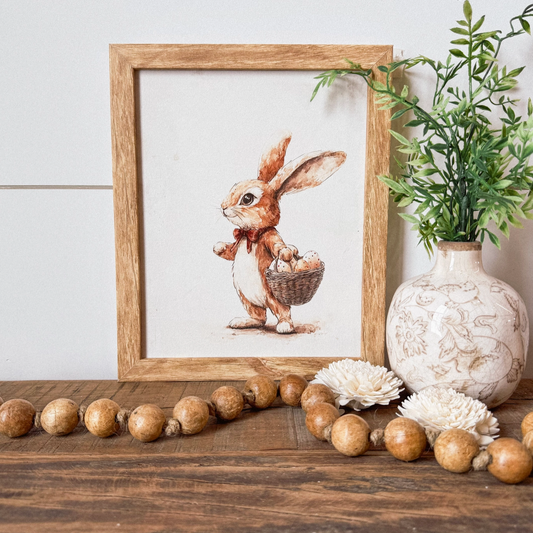 Vintage Rabbit with Easter Egg Basket Wall Art Sign