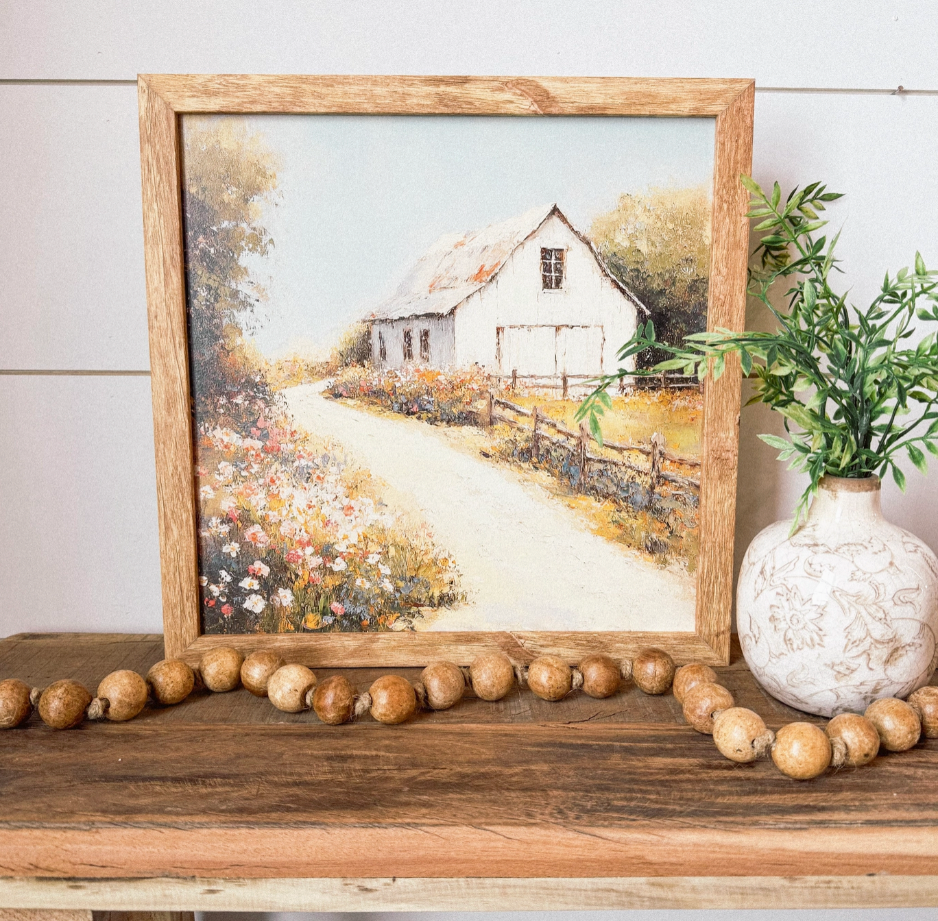 White Barn in Spring Wall Art Print