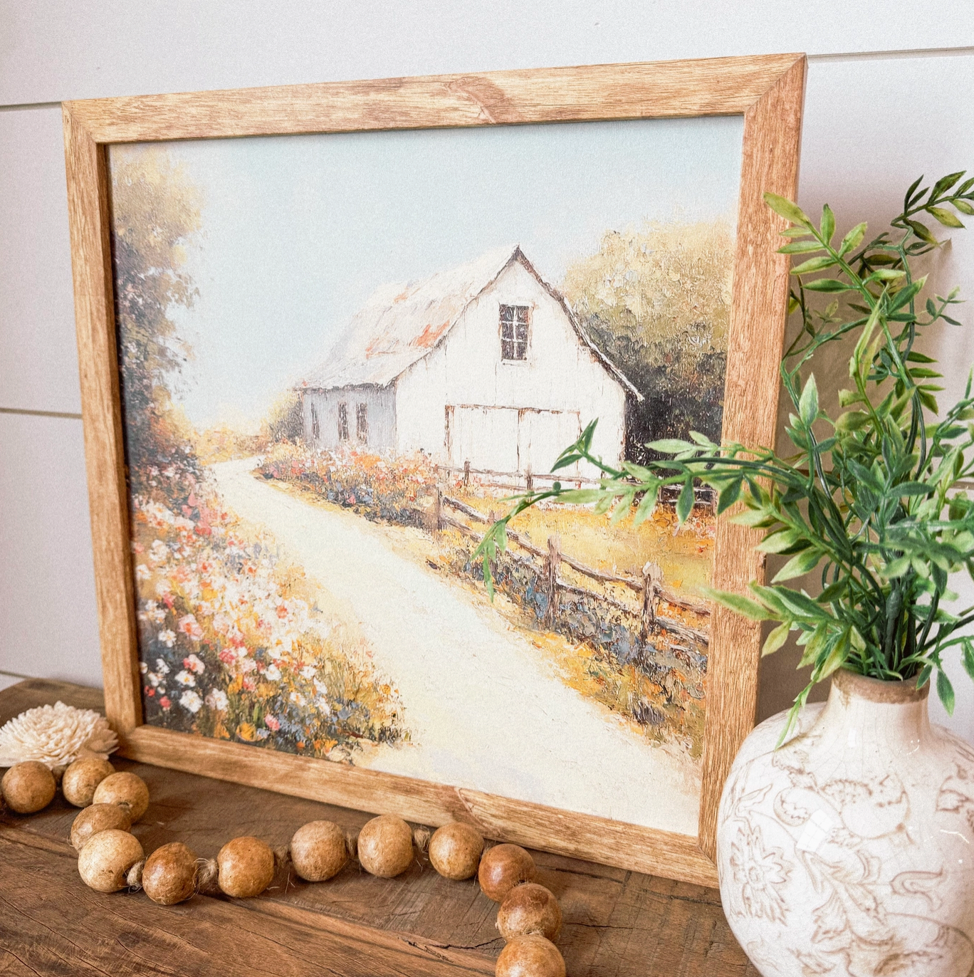 White Barn in Spring Wall Art Print