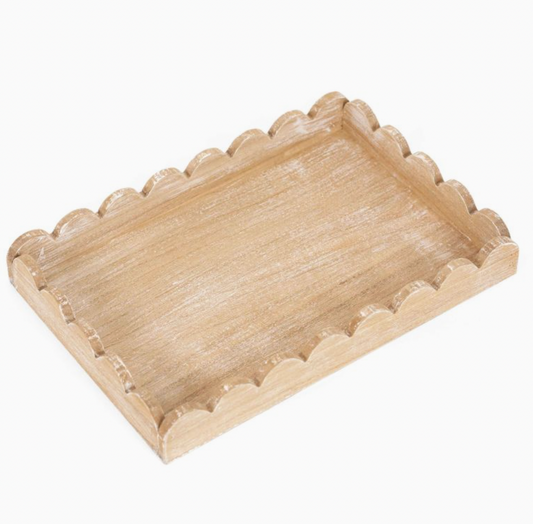 13x9x2 Wood Scallop Tray, Natural Home Decor