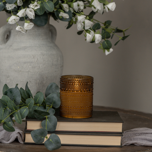 4" AMBER DOTTED GLASS 3D FLAME CANDLE