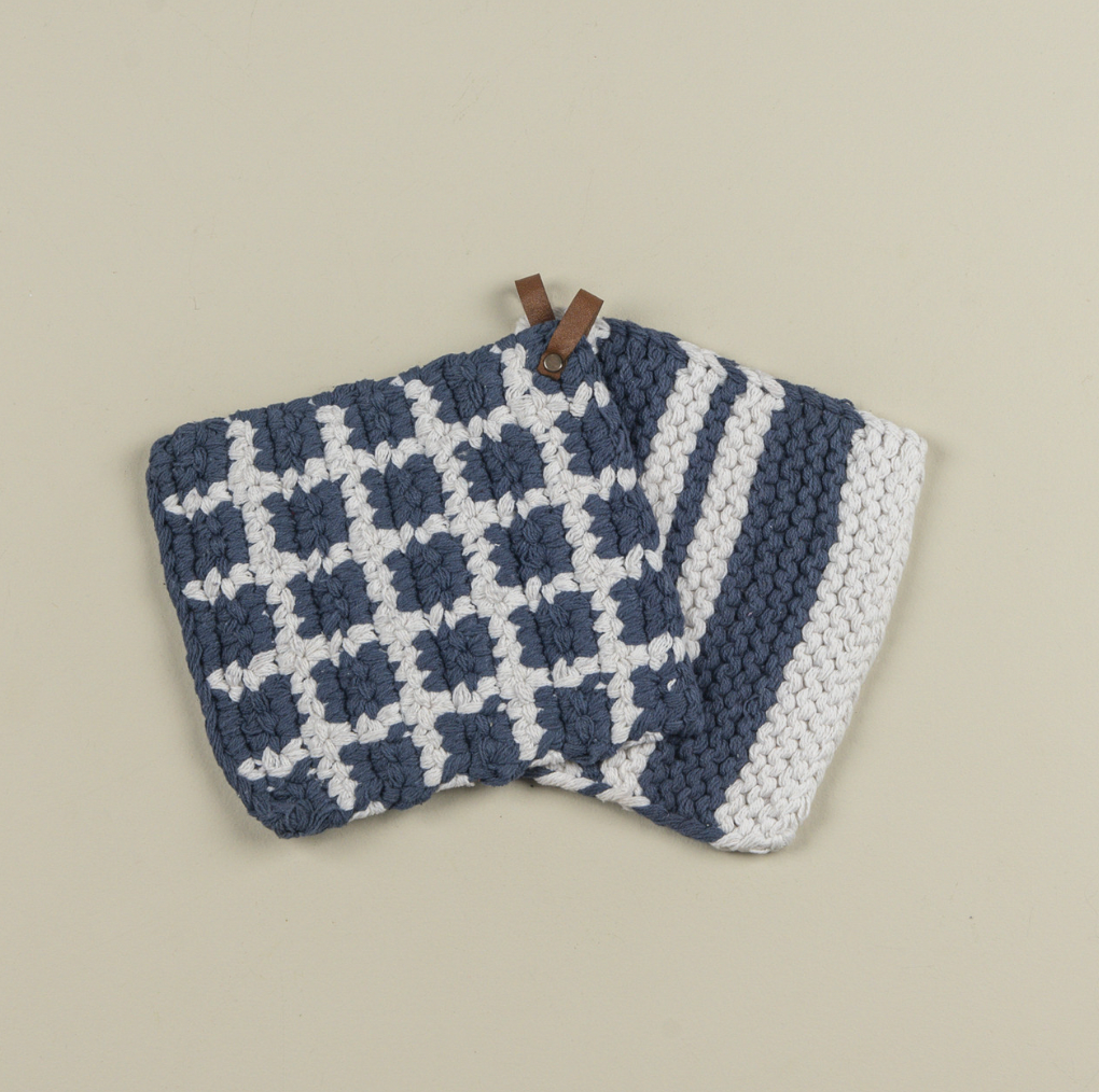 DENIM & WHITE KNIT POTHOLDERS