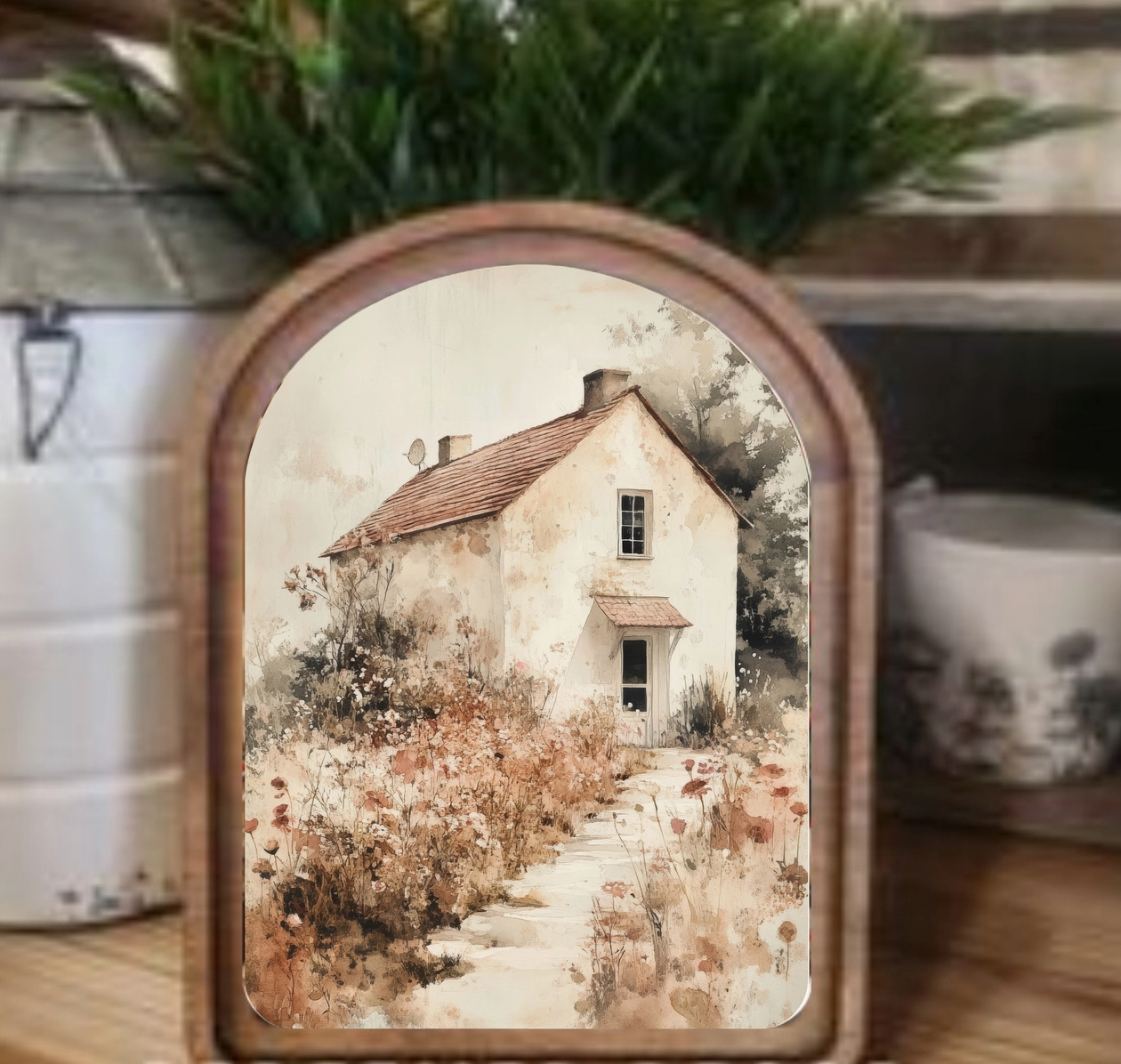 Arch Top Muted Cottage Framed Art