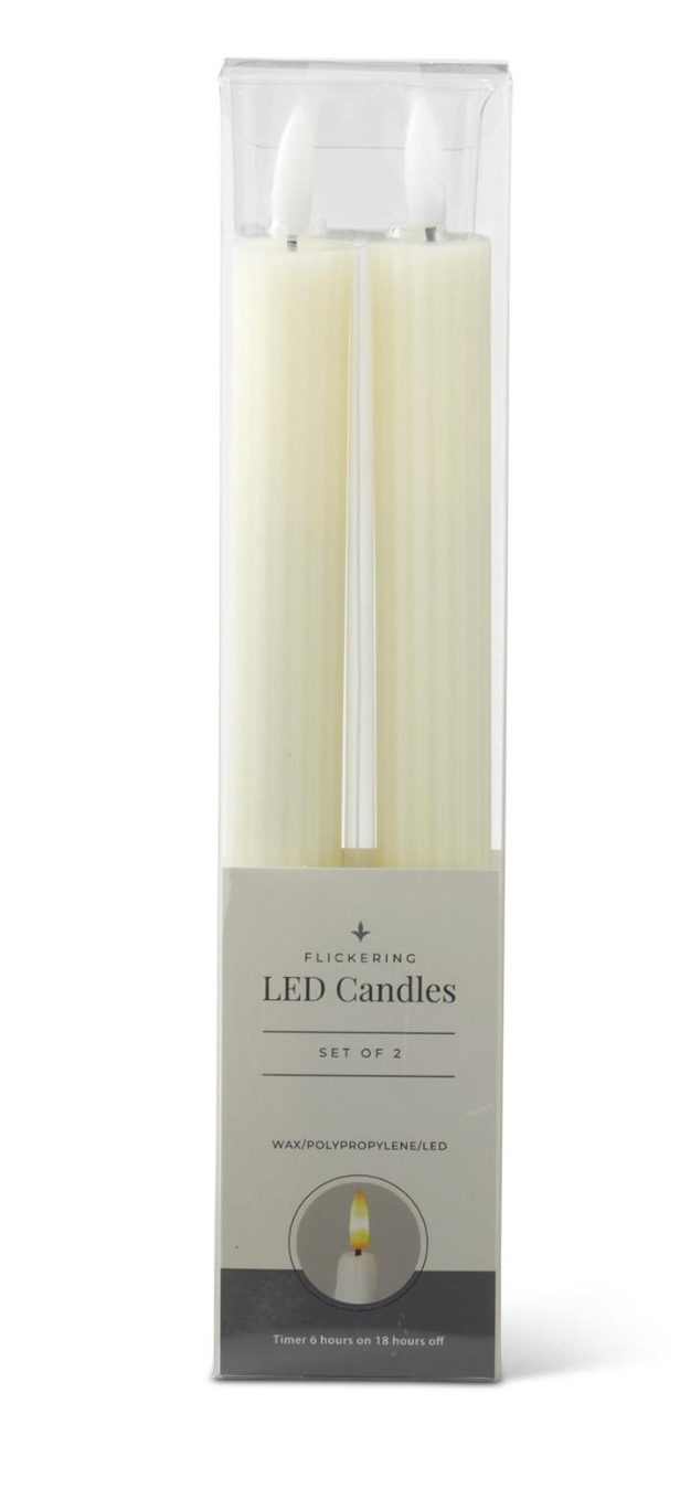 Set of 2 9.75 Cream Thin Line LED Taper Candles w/Timers
