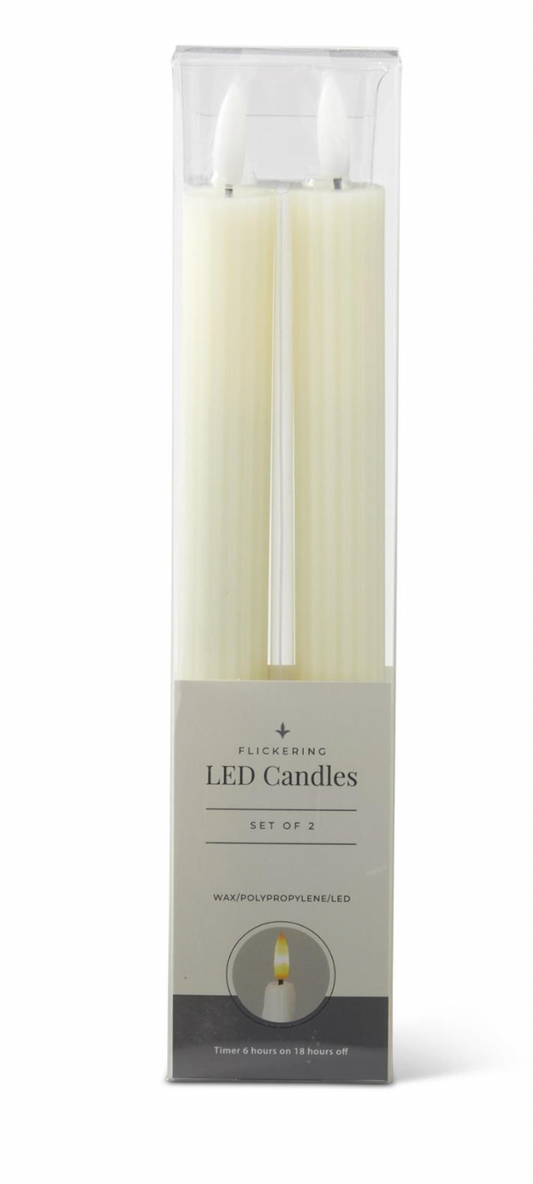 Set of 2 9.75 Cream Thin Line LED Taper Candles w/Timers