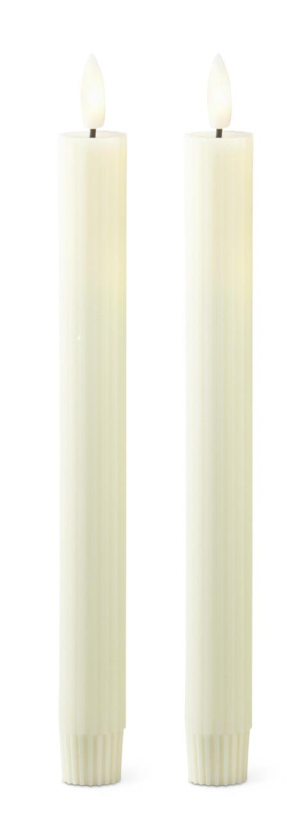 Set of 2 9.75 Cream Thin Line LED Taper Candles w/Timers