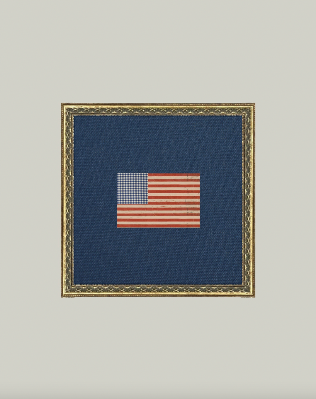 Gingham Flag Framed Antique Art