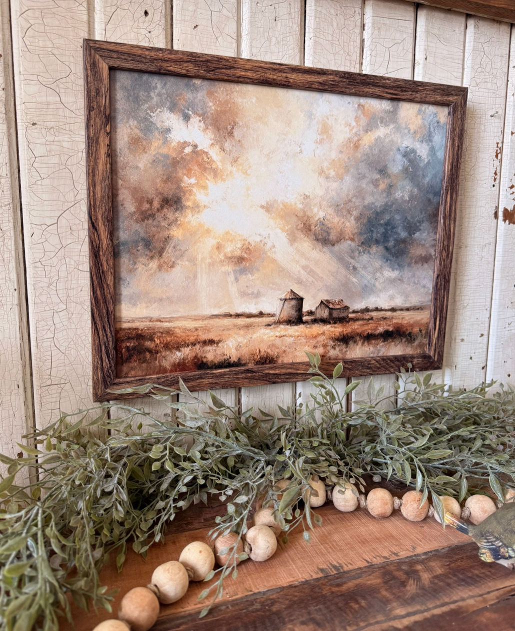 Summer Grain Bins Country Landscape Wood Sign
