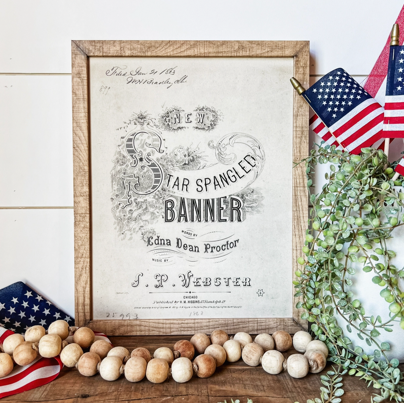 Star Spangled Banner Black & White Wood Sign