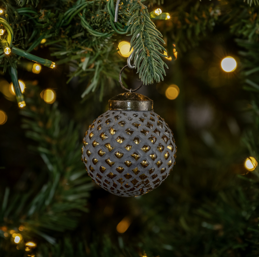 GOLD & GREY KUGEL ORNAMENT