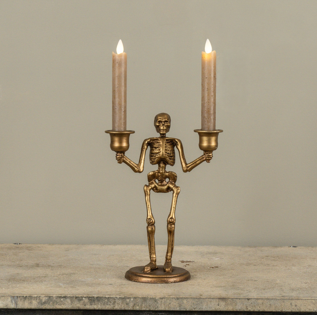 GOLD SKELETON TAPER CANDLE HOLDER