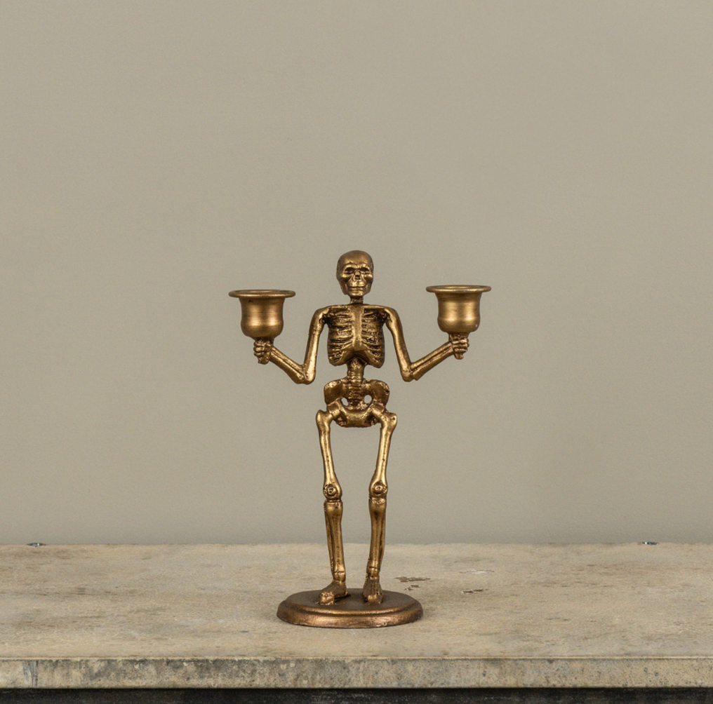 GOLD SKELETON TAPER CANDLE HOLDER