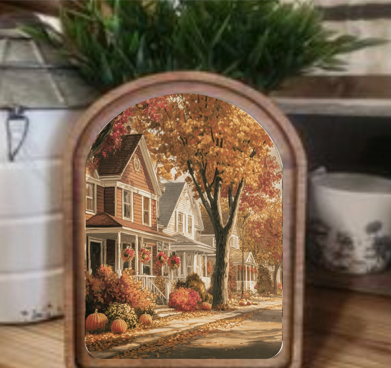 Arch Top Autumn Street Framed Art