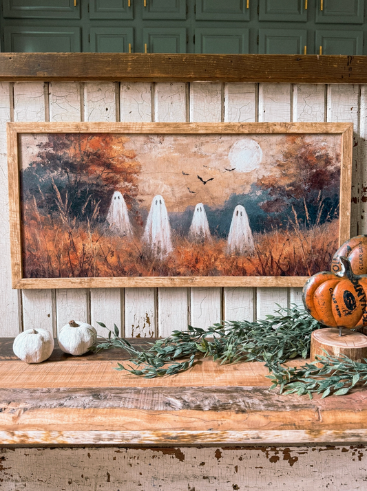 Fall Ghosts in Field Wood Sign