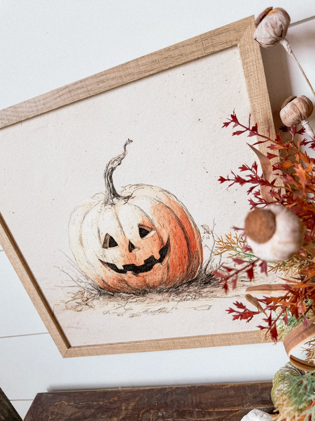 Vintage Pumpkin Face Wood Sign