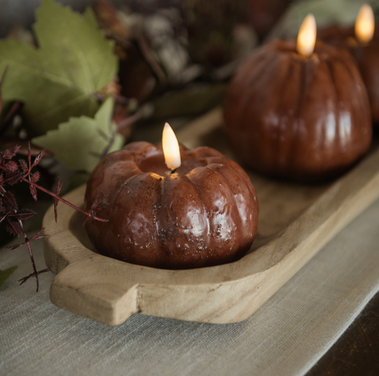 3" BRONZE 3D FLAME SHORT PUMPKIN CANDLE