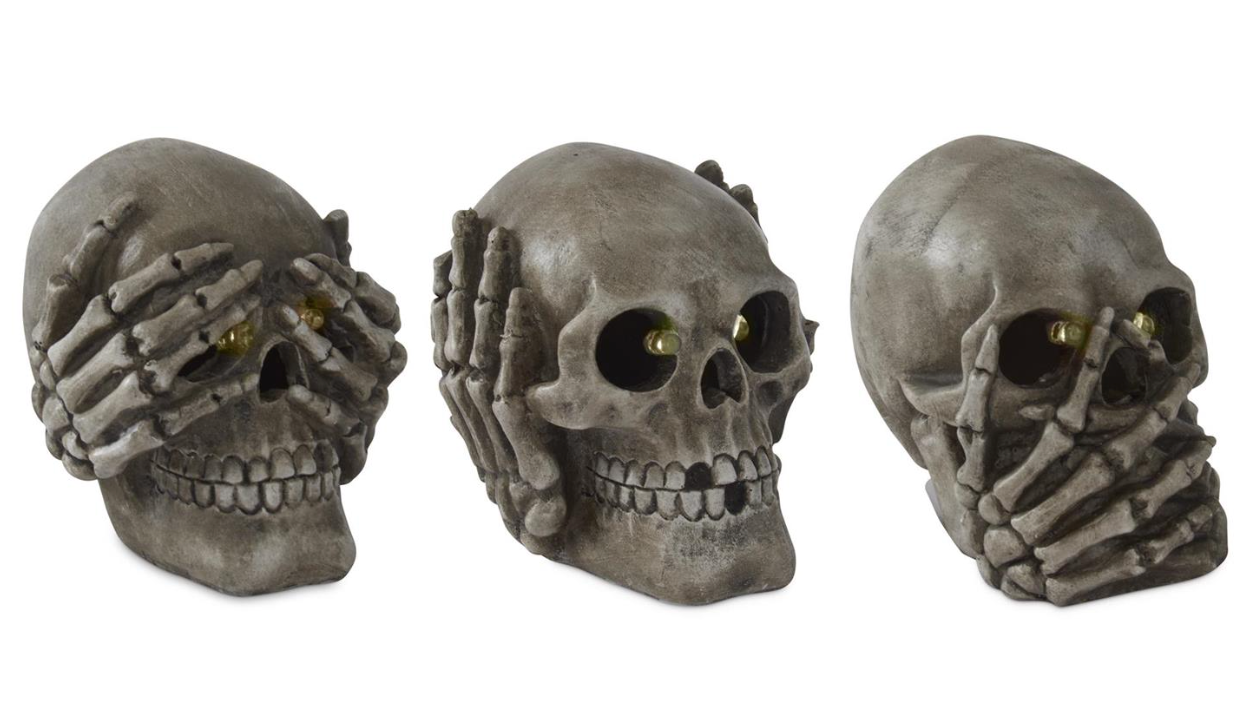 Assorted 3.5 Inch Resin LED See Speak Hear No Evil Skulls