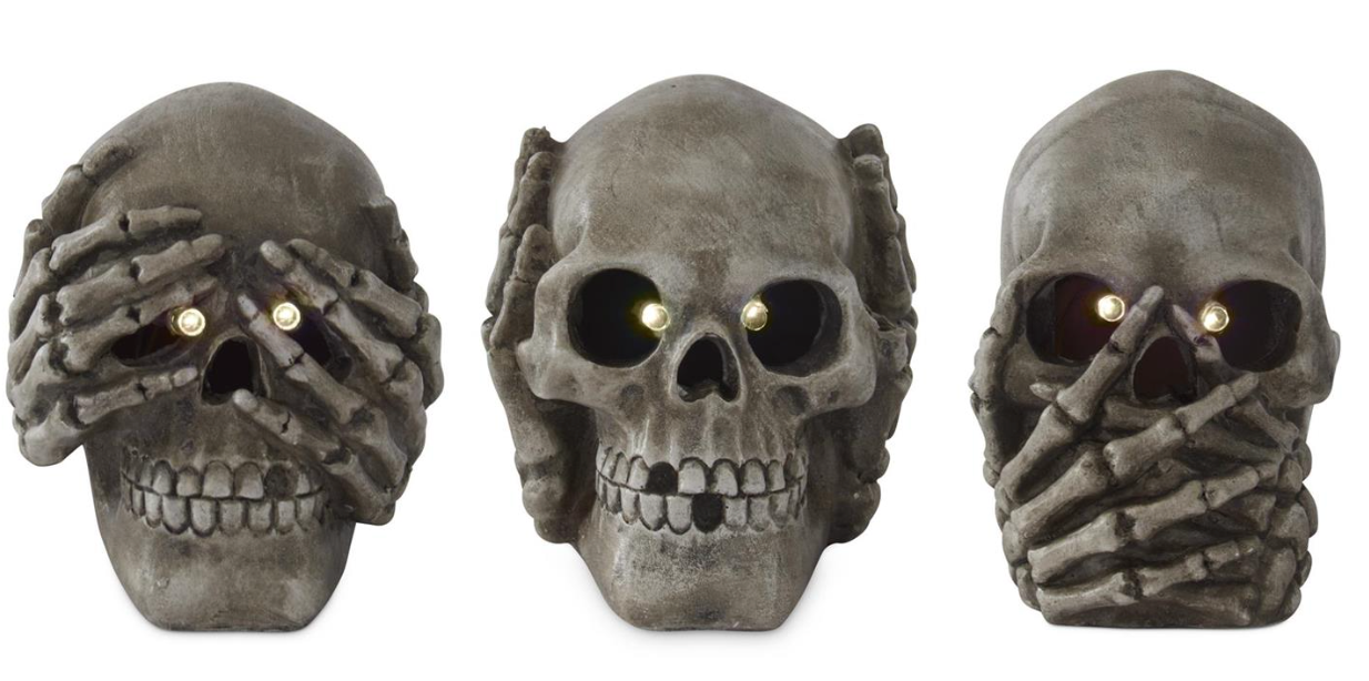 Assorted 3.5 Inch Resin LED See Speak Hear No Evil Skulls