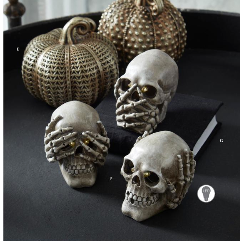 Assorted 3.5 Inch Resin LED See Speak Hear No Evil Skulls