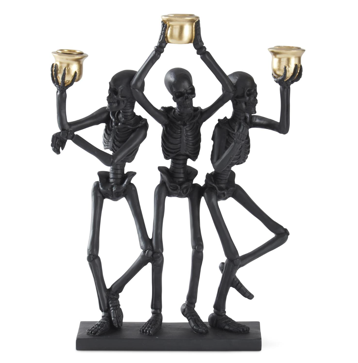 14.25 Inch 3 Black Resin Skeleton Taper Candleholder