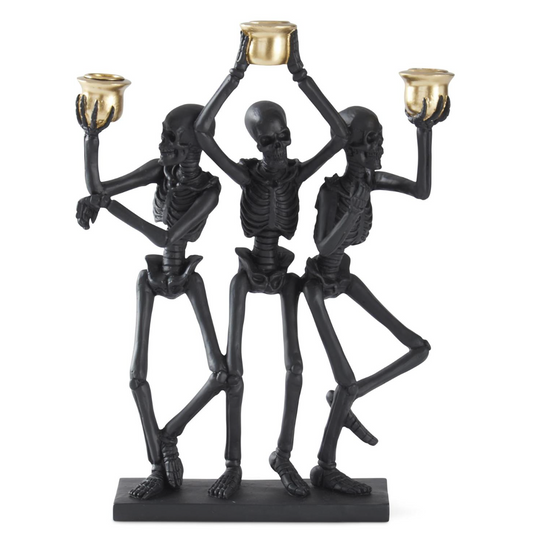 14.25 Inch 3 Black Resin Skeleton Taper Candleholder