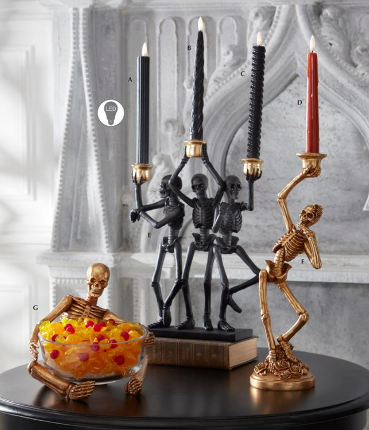 14.25 Inch 3 Black Resin Skeleton Taper Candleholder