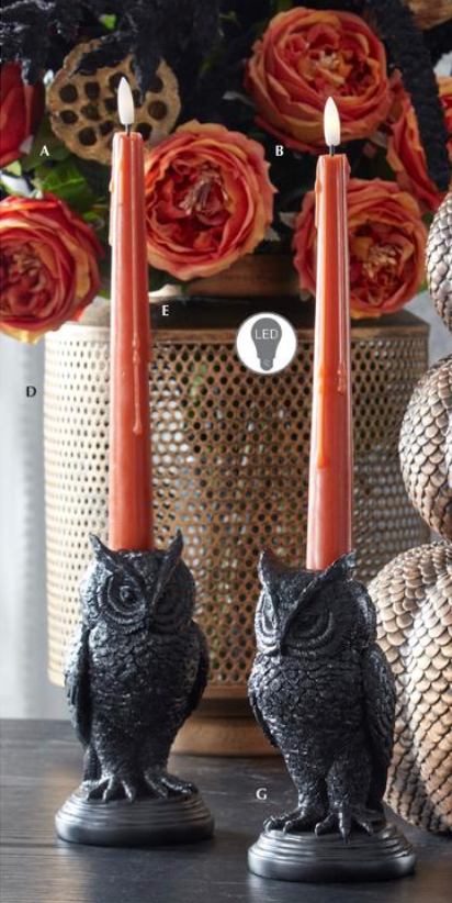 6.75 Inch Black Resin Owl Taper Candleholder