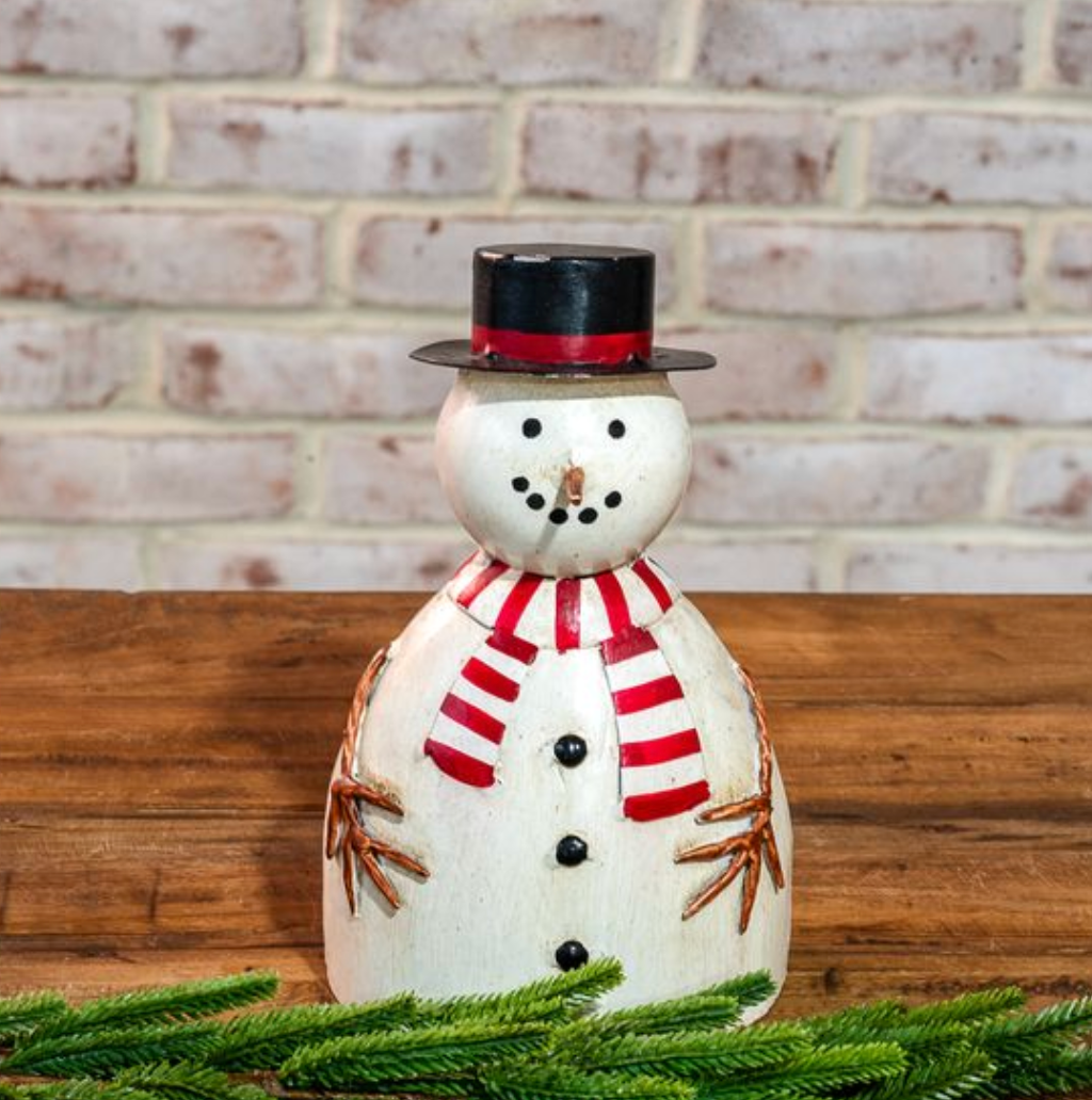 8" METAL SNOWMAN WITH HAT