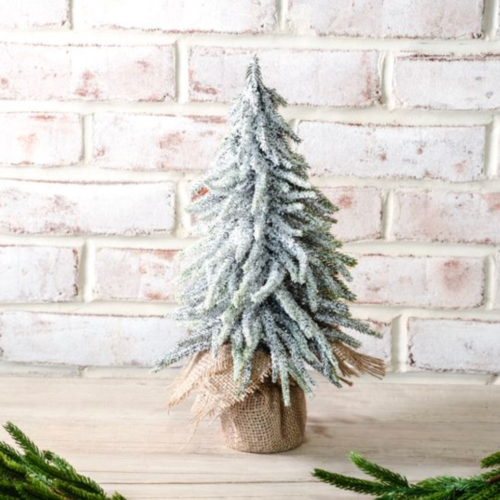 14" FROSTED TREE IN BURLAP