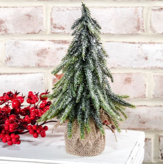 10.5" FROSTED TREE IN BURLAP