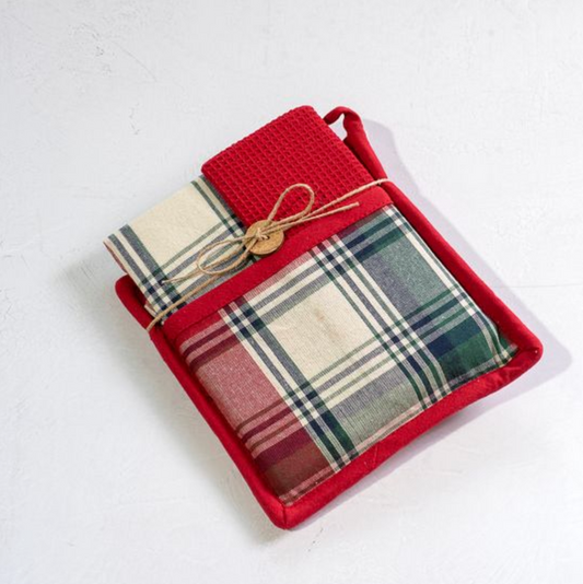 RD/GRN PLAID POTHOLDER TOWEL SET