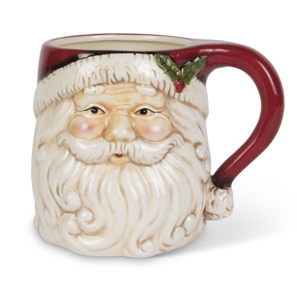 Santa Face Ceramic Mug w/Holly on Hat
