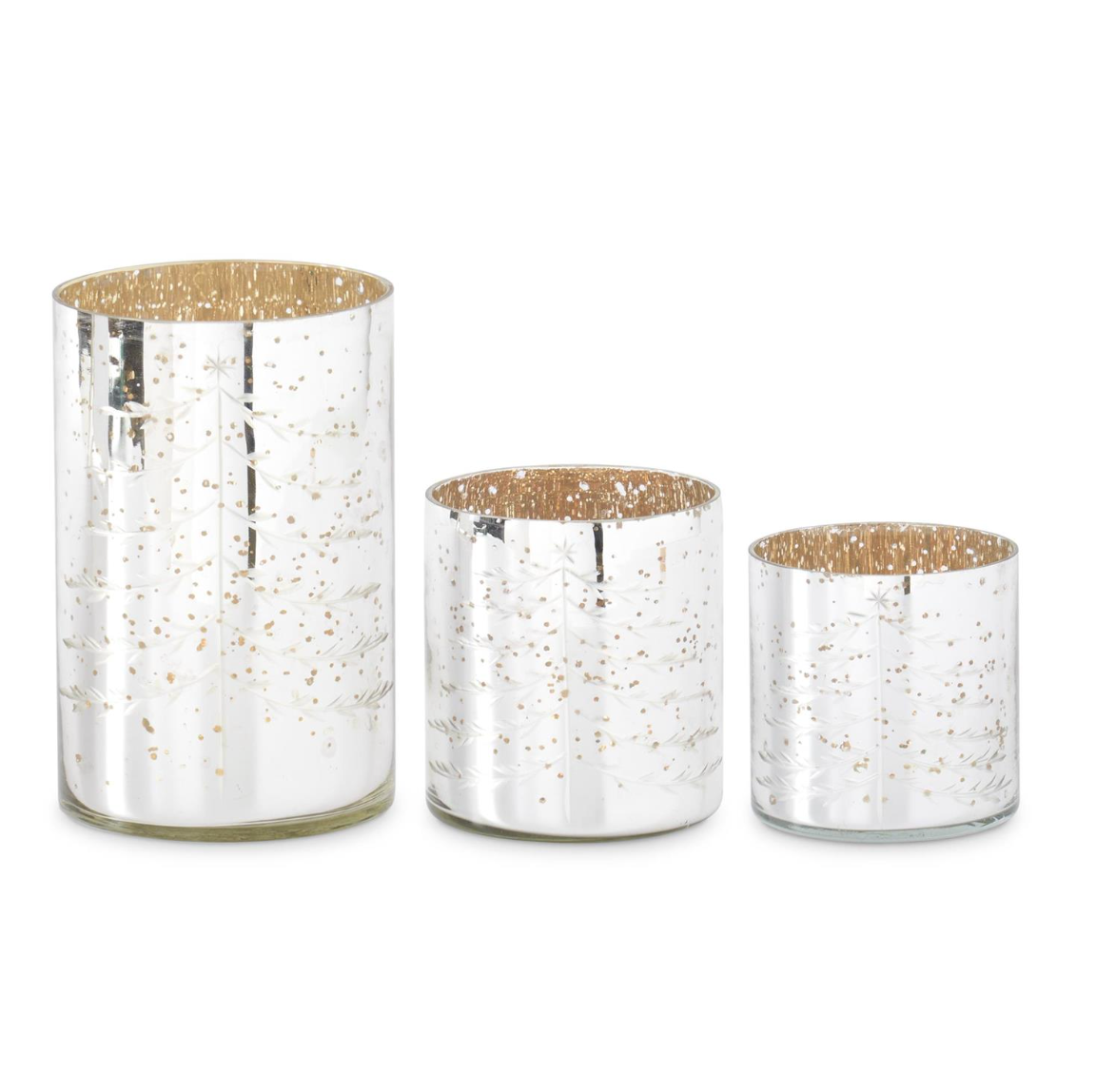 Silver Mercury Glass Candleholders w/Christmas Tree