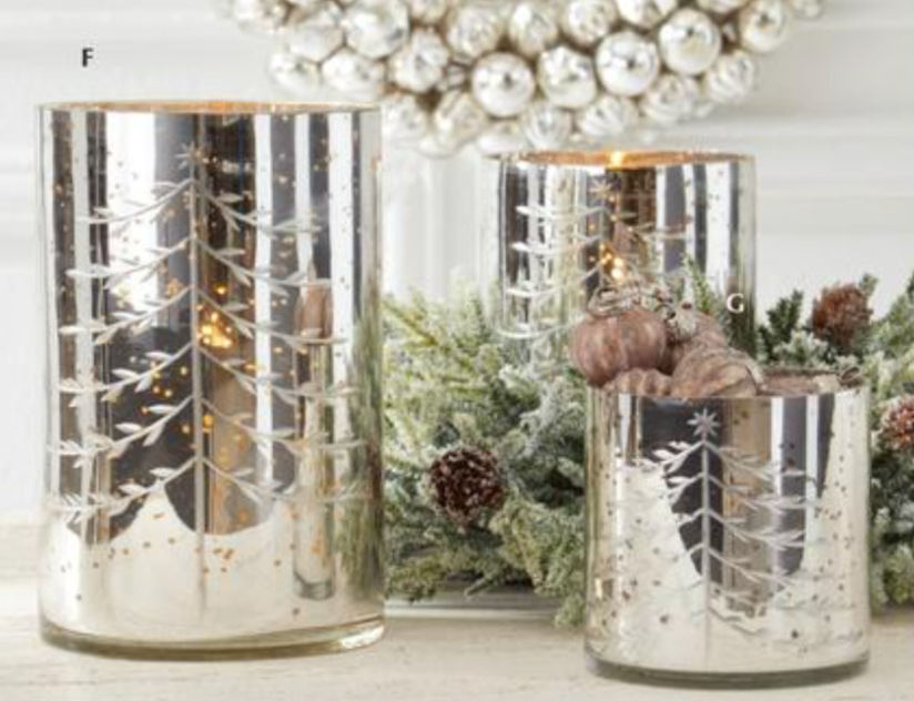 Silver Mercury Glass Candleholders w/Christmas Tree