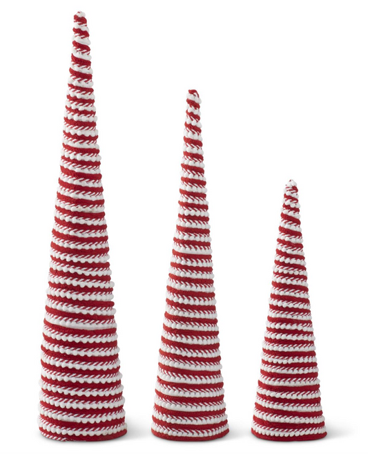 Set of 3 Red & White Striped Nesting Cone Trees