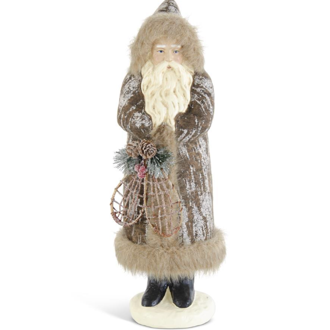 17 Inch Brown Fur Trim Santa w/Snowshoes