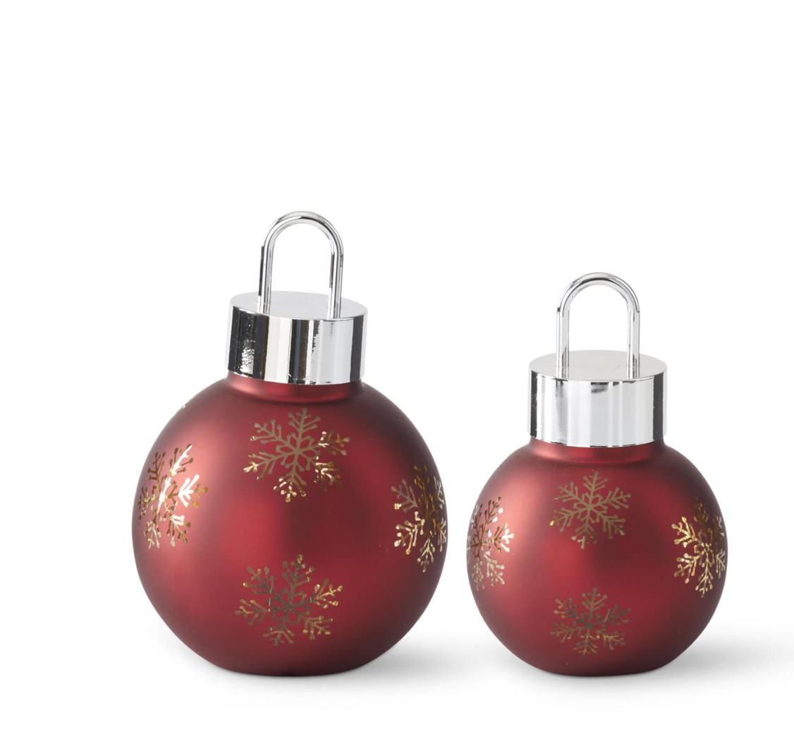 Set of 2 Red Snowflake LED Tabletop Ornaments w/Timers